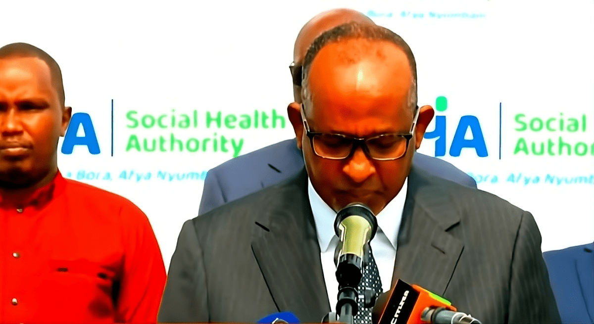 Health CS Aden Duale speaking to the media. PHOTO/Screengrab by K24 Digital.