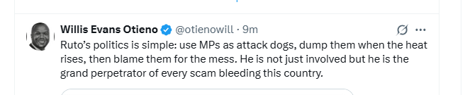 Willis Otieno posts attacking Ruto. PHOTO/Screengrab by K24 Digital.