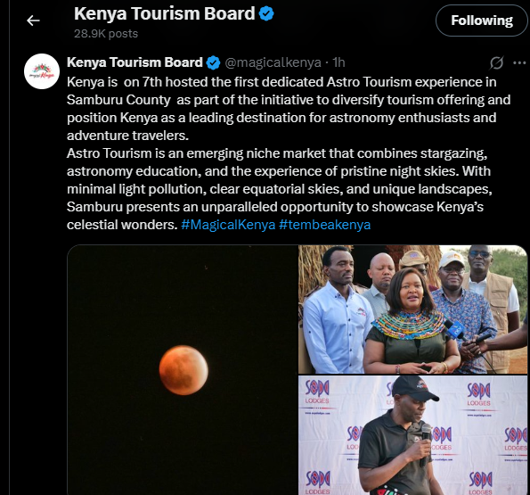A post shared by Kenya Tourism Board on X. PHOTO/Screengrab by K24 Digital from @magicalkenya
