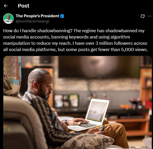 A post shared by Boniface Mwangi on his X. PHOTO/Screengrab by K24 Digital from @bonifacemwangi