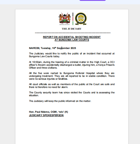 A statement released by the Judiciary. PHOTO/Screengrab by K24 Digital 