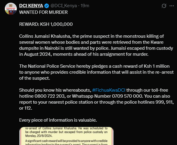 A post shared by DCI on X. PHOTO/Screengrab by K24 Digital from @DCI_Kenya

