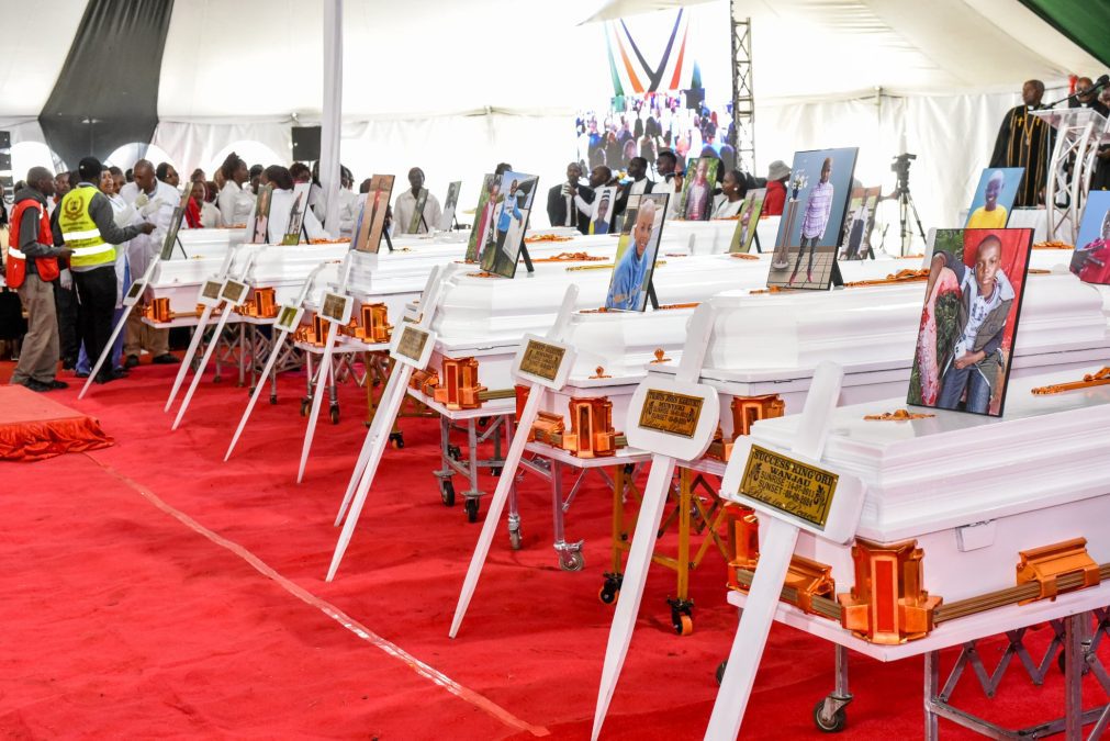 Caskets bearing the remains of some of the victims of Hillside Endarasha fire tragedy. PHOTO/@kevo_atandi/X
