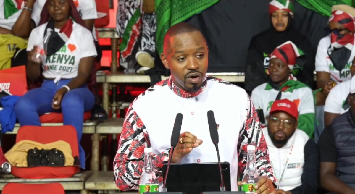 Activist Boniface Mwangi during the lauch of his presidential bid on August 27, 2025. PHOTO/Screengrab by K24 Digital.