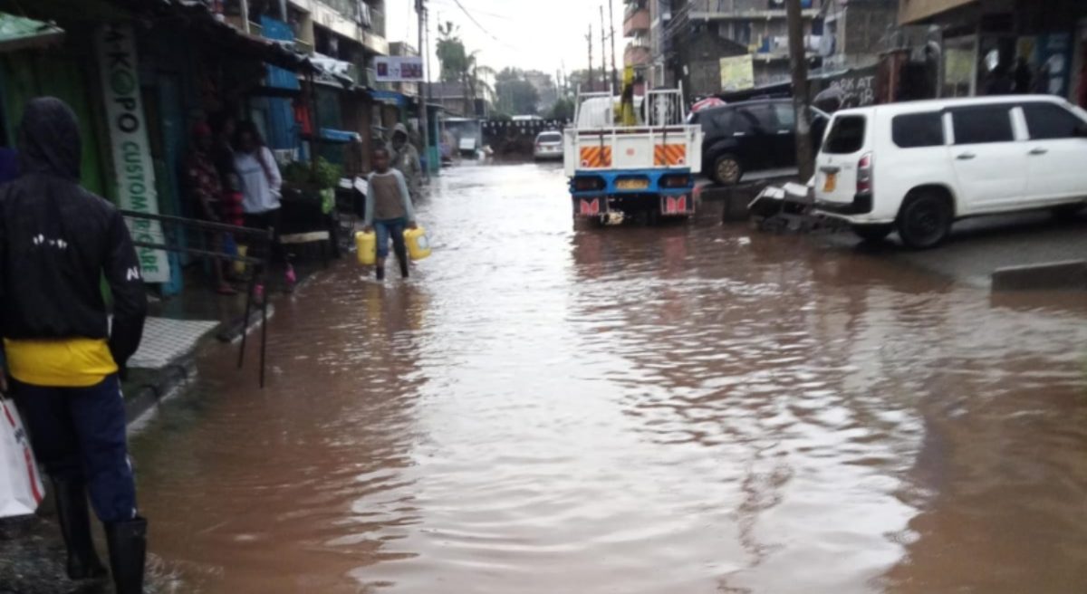 A flooded road in Nairobi after heavy rains pounded the city. PHOTO/Martin Oduor