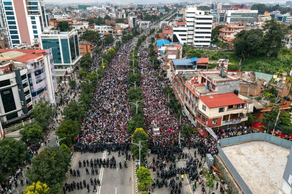 Aerial view showing massive crowds of protesters in Nepal.PHOTO/mohitlaws/X