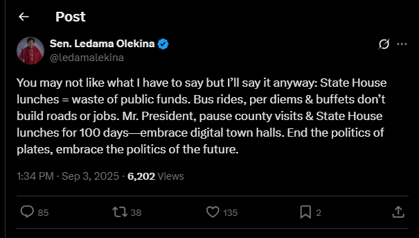 A post shared by Olekina on his X. PHOTO/Screengrab by K24 Digital from @ledamaolekina