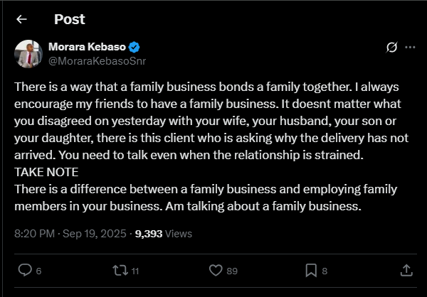 A post shared by Morara Kebaso. PHOTO/Screengrab by K24 Digital from @MoraraKebasoSnr