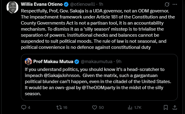 A post shared by Willis Otieno on his X account. PHOTO/Screengrab By K24 Digital from @otienowill