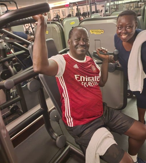 Raila Odinga and his sister Ruth share a moment at the gym during a workout session. PHOTO@lagattke/X