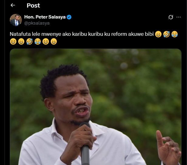 A post shared by Peter Salasya on his X account. PHOTO/Screengrab by K24 Digital from @pksalasya