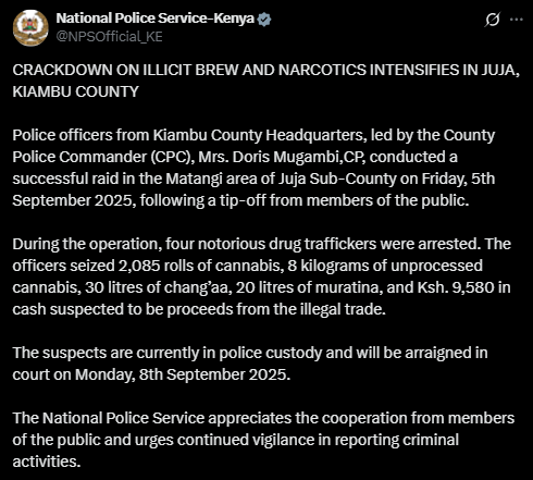 A screenshot of the NPS statement. PHOTO/Screengrab by K24 Digital from a statement shared on X by @NPSOfficial_KE