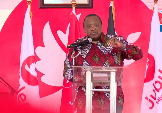 Retired President Uhuru Kenyatta addresses Jubilee Party NDC at Ngong Racecourse in Nairobi on Friday, September 26, 2025. PHOTO/Screengrab by K24 Digital