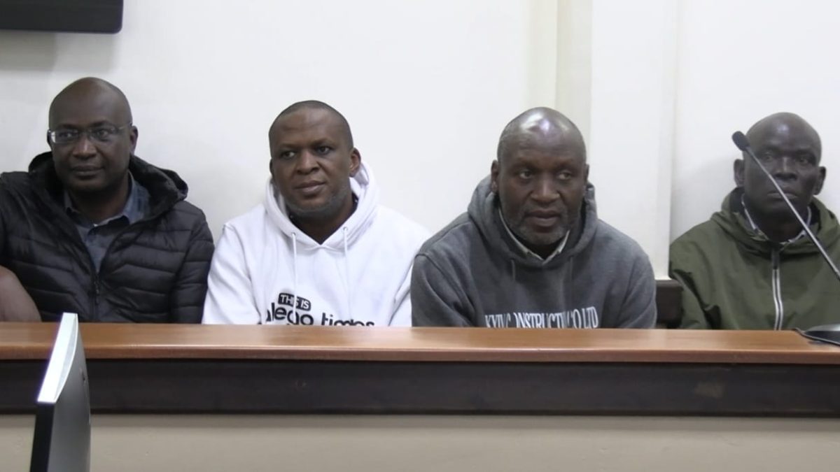 Former Bungoma Governor Wycliffe Wafula Wangamati (left), Michael Simiyu Wangamati, Edward Barasa Wangamati, and Edward Maaya Makhanu when they appeared before Milimani Anti-Corruption Court Magistrate Zipporah Gichana on Tuesday, September 2, 2025. PHOTO/Charles Mathai