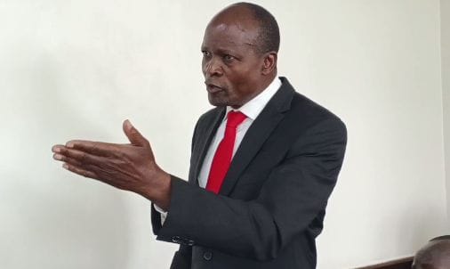Former Migori Governor Okoth Obado when he was protesting against a man who was objecting withdrawal of his graft case before Milimani Anti-Corruption Principal Magistrate Charles Ondieki on Friday, September 5, 2025.PHOTO/Zipporah Ngwatu