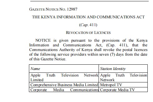 The Kenya Gazette notice. PHOTO/Screengrab by K24 Digital
