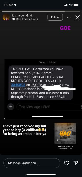 A post shared by KRG The Don. PHOTO/Screengrab by K24 Digital from @krgthedon