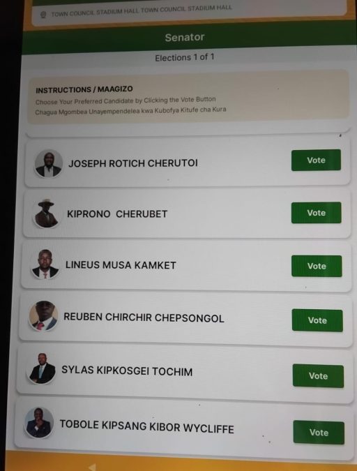 A screengrab of the nomination dashboard used in UDA primaries. PHOTO/Elijah Cherutich