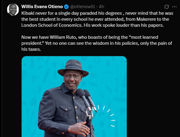 A post shared by Willis Otieno on his X account. PHOTO/Screengrab by K24 Digital from @otienowill