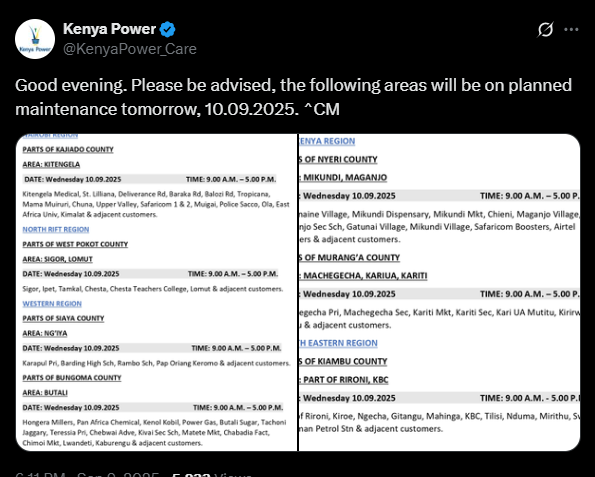 A post shared by Kenya Power on X. PHOTO/Screengrab by K24 Digital from @KenyaPower_Care
