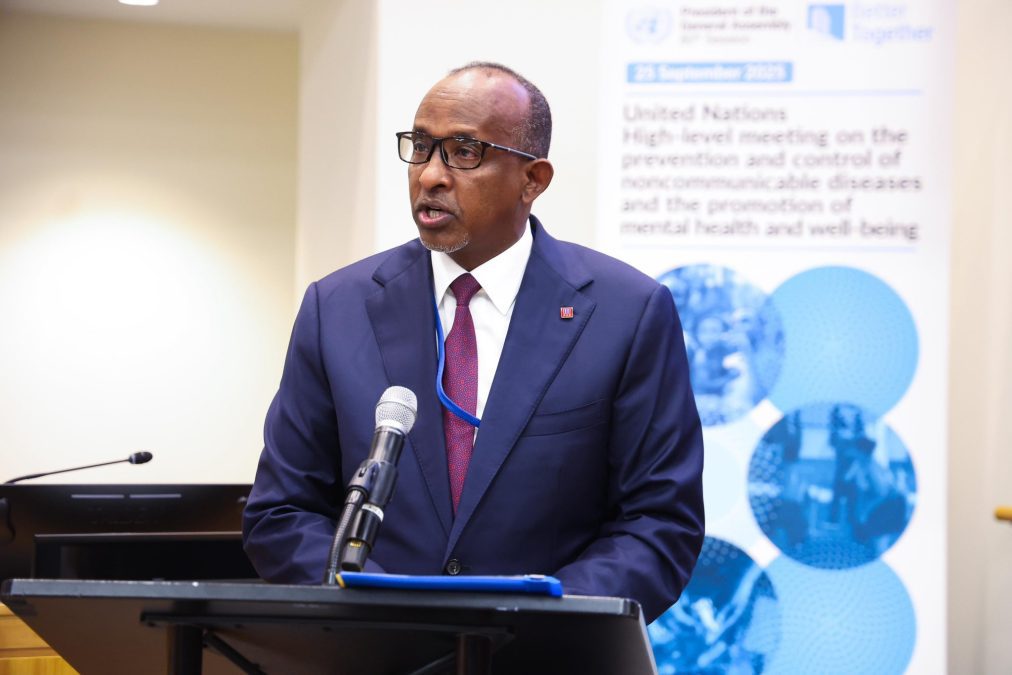 Health CS Aden Duale delivers a keynote speech in New York. PHOTO/@HonAdenDuale/X