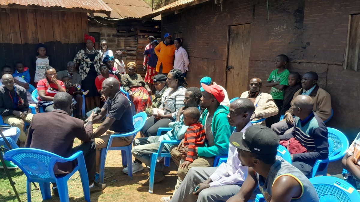 Residents of Kahiga village in Kandara Murang'a at the home of James Mburu whose family was involved in a grisly road accident on Sunday claiming lives of 16 people. PHOTO/ Rebecca Wangari/K24 Digital