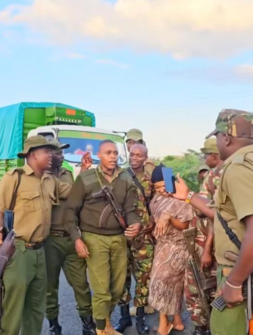 Vera Sidika posing with police officers in Lodwar on Tuesday, September 2, 2025. PHOTO/Screengrab by K24 Digital of Instagram video by @queenveethebosset