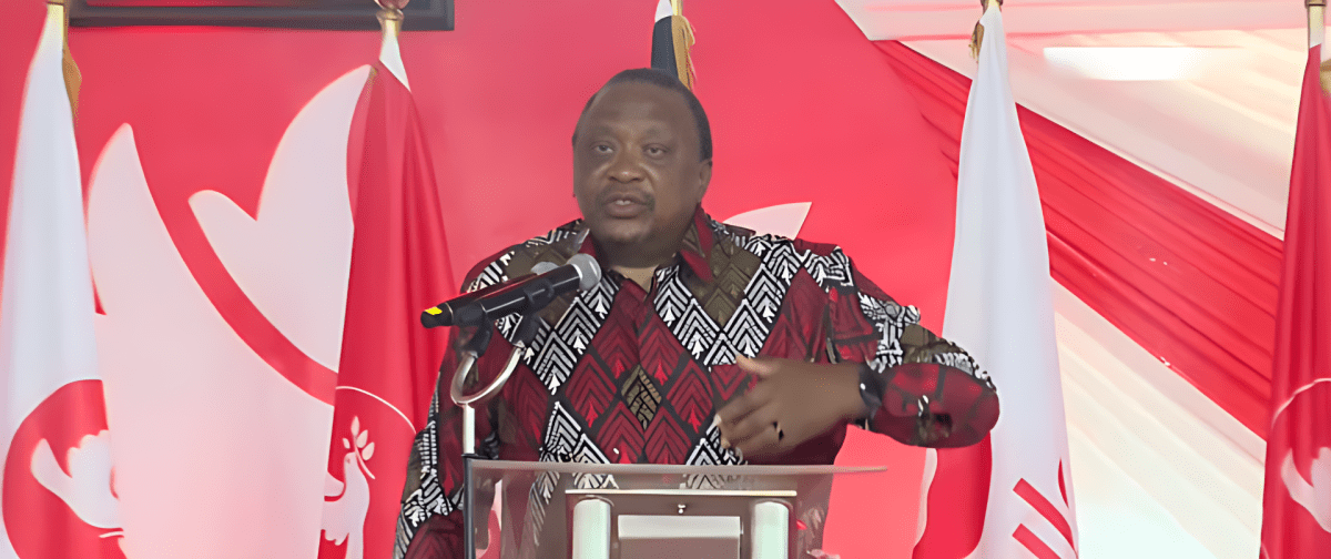 Former and retired President Uhuru Kenyatta speaks during Jubilee Party NDC in Ngong Racecourse in Nairobi on September 26, 2025. PHOTO/Screengrab by K24 Digital.