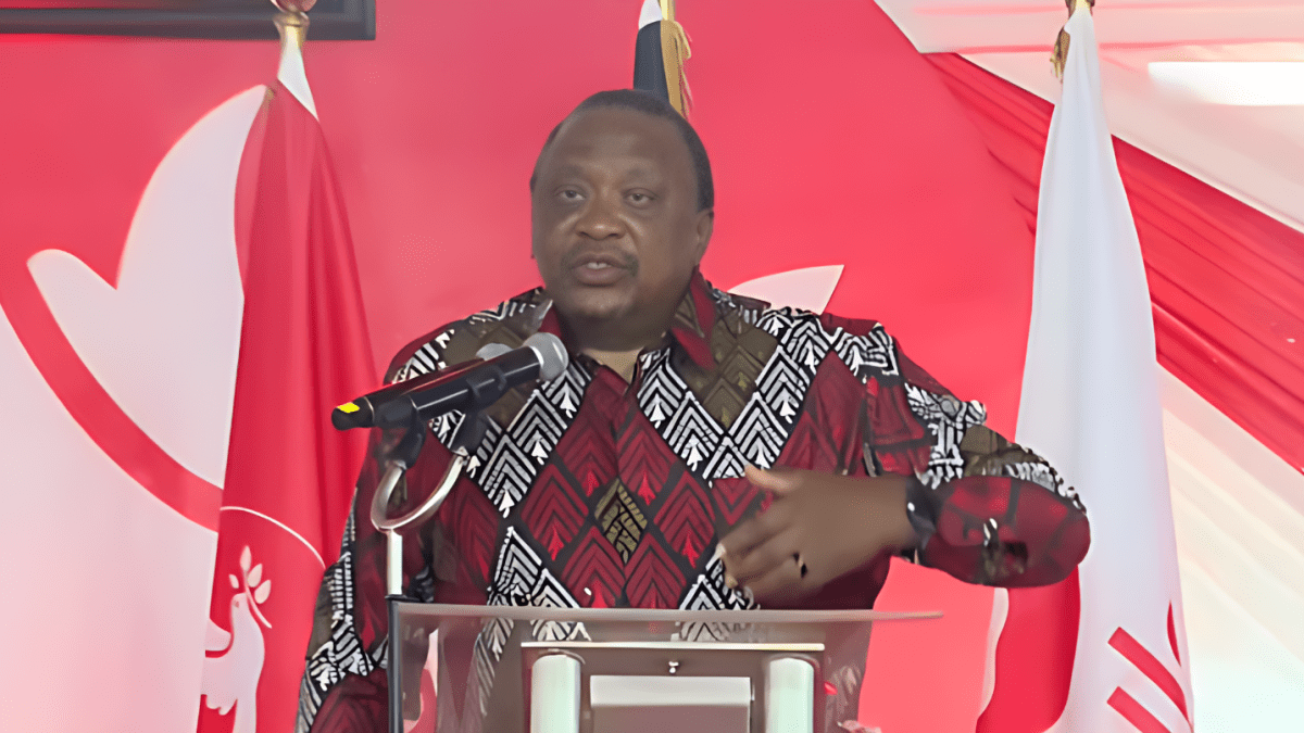 Former and retired President Uhuru Kenyatta speaks during Jubilee Party NDC in Ngong Racecourse in Nairobi on September 26, 2025. PHOTO/Screengrab by K24 Digital.