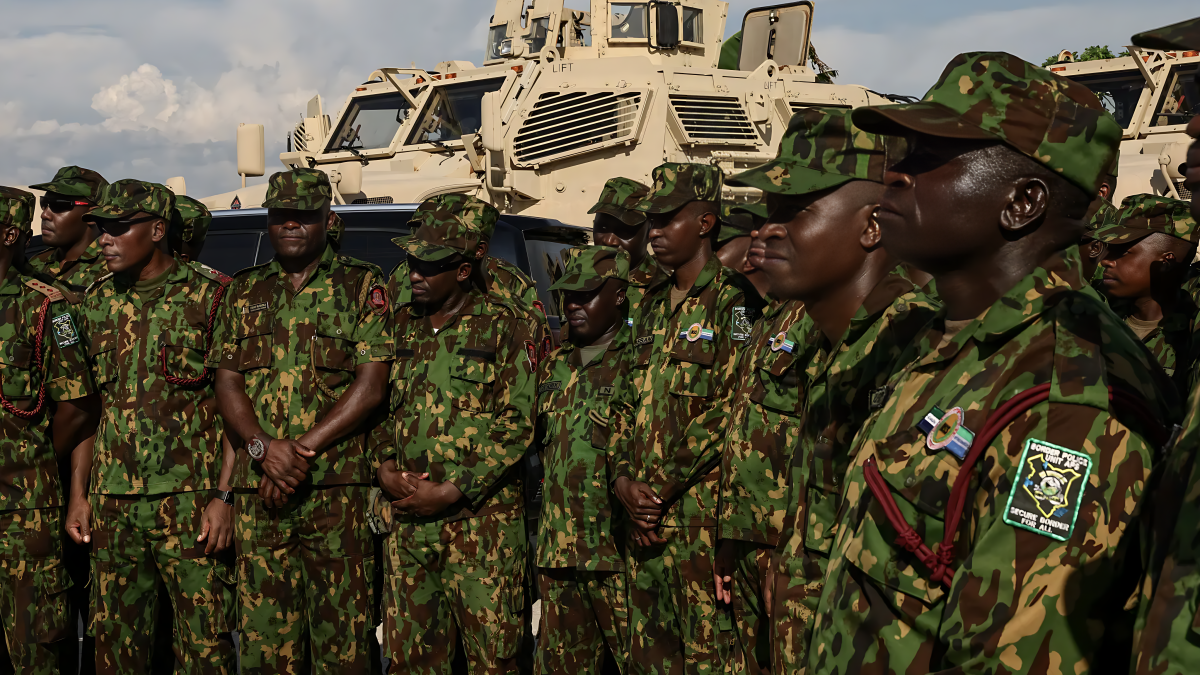 Kenyan Police officer during a past assembly in Haiti. PHOTO/Screengrab by K24 Digital