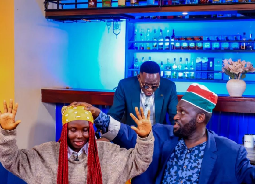 Lenzah Ademba, DJ Shiti and Oga Obinna posing. PHOTO/@lenza_ademba/Instagram