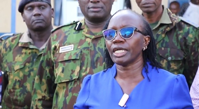 Gatundu South Deputy County Commissioner (DCC) Florence Chege addressing the press. Screengrab by K24 Digital/https://www.youtube.com/watch?v=ecLvz_2YXnQ