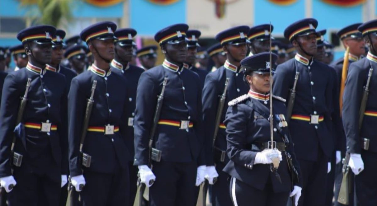 A line of police recruits standing tall in crisp uniforms, all facing the same direction with sharp, disciplined postures. PHOTO/@NPSC_KE/X