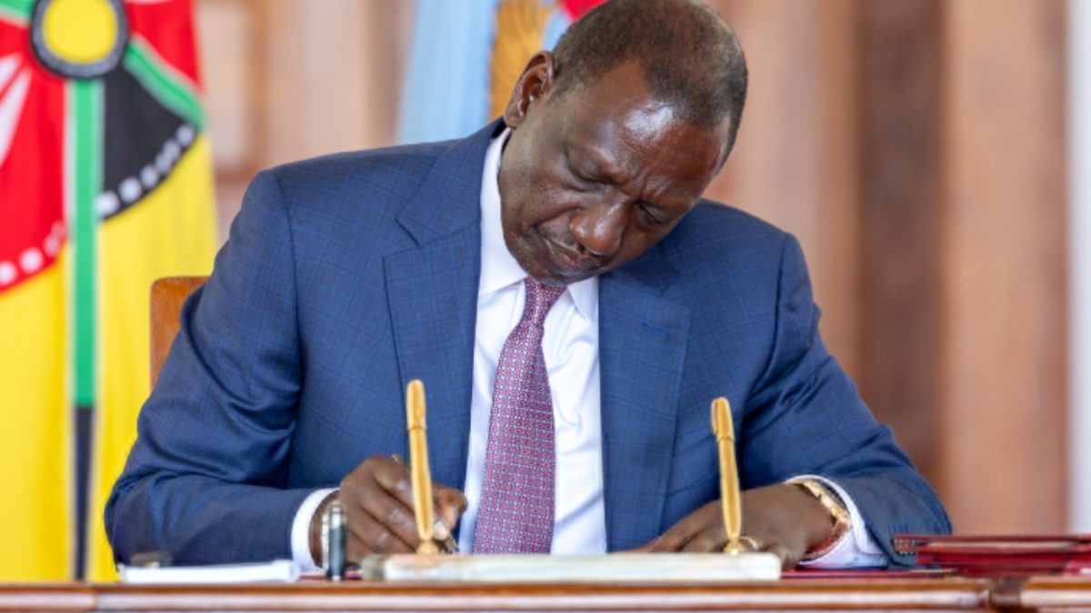President William Ruto signs a bill at State House. PHOTO/@WilliamsRuto/X.