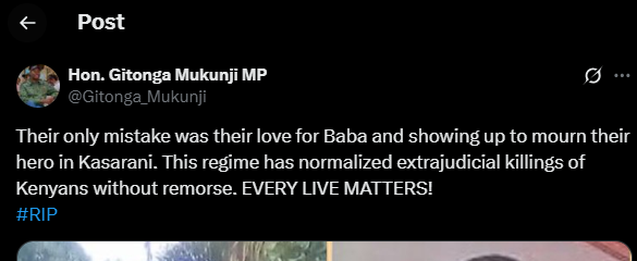A post shared by Gitonga Mukunji on X. PHOTO/Screengrab by K24 Digital from @Gitonga_Mukunji