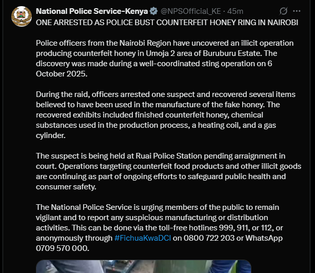 A post shared by the NPS on X. PHOTO/Screengrab by k24 Digital from @NPSOfficial_KE