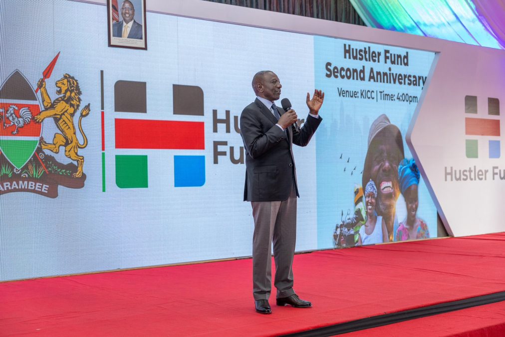 President William Ruto speaks during Hustler Fund event. PHOTO@WilliamsRuto/X