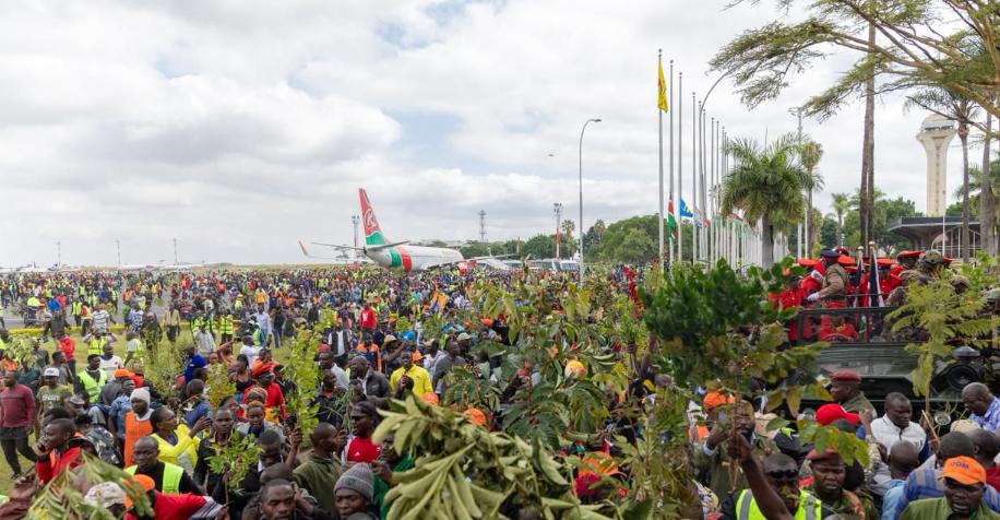 the late Prime Minister Raila Amollo Odinga's supporters at JKIA on October 16, 2025.