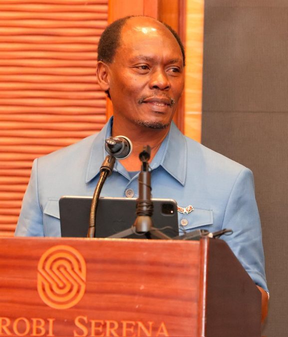ICT CS William Kabogo speaks during the Verifiable Academic Credentials at Serena Hotel in Naoirobi. PHOTO/@honkabogo/X