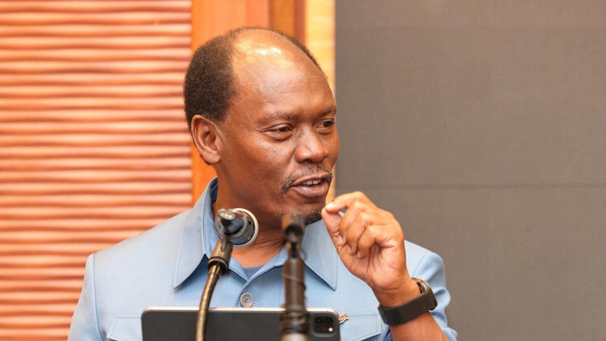 ICT CS William Kabogo delivers a keynote speech at Serena Hotel in Nairobi. PHOTO https://www.facebook.com/honkabogo
