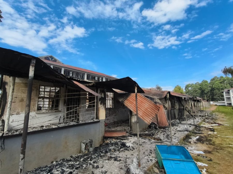 Destroyed property at the Litein High School. PHOTO/@Rehab Kinuthia