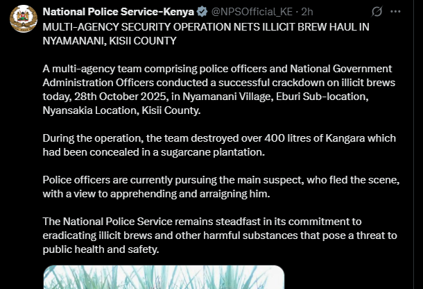 A post by the NPS on X. PHOTO/Screengrab by K24 Digital from @NPSOfficial_KE/X
