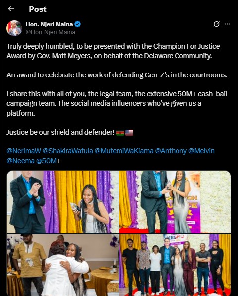 Part of the statement shared by Njeri Maina on Tuesday October 7, 2025. PHOTO/Screengrab by K24 Digital/@Hon_Njeri_Maina/X