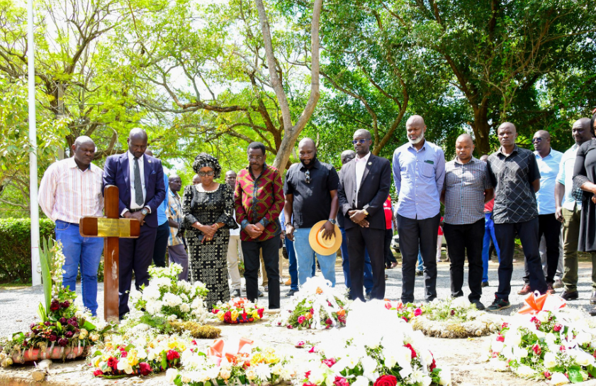 Siaya Governor James Orengo alongside his wife Betty Murungu when they visited the late Raila Odinga's grave on Tuesday, October 21, 2025.