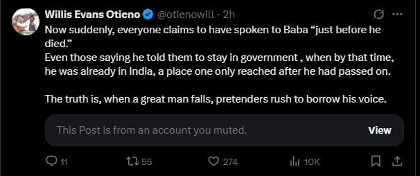A post shared by Willis Otieno on X. PHOTO/Screengrab by K24 Digital from @otienowill