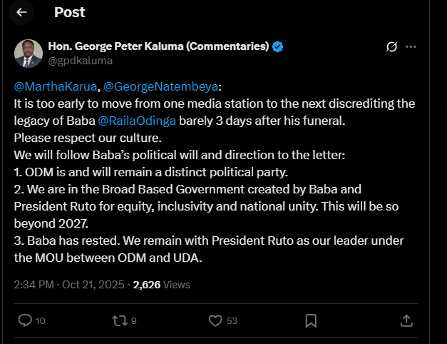 A post shared by Kaluma on X. PHOTO/Screengrab by K24 Digital from @gpdkaluma
