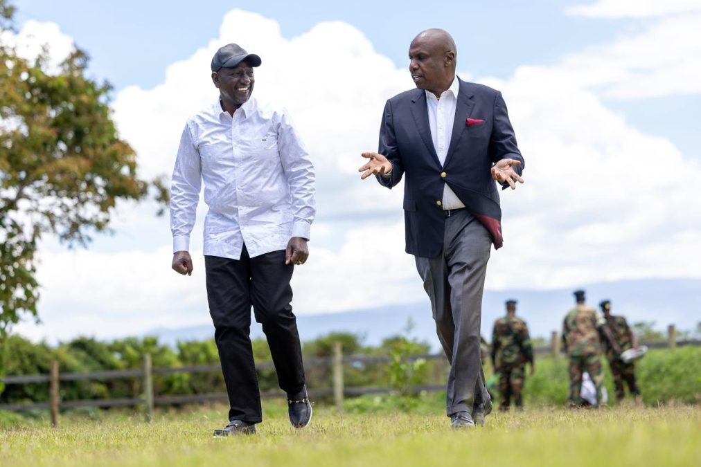 Ruto having a conversation with Gideon Moi. PHOTO/@geraldbitok/X