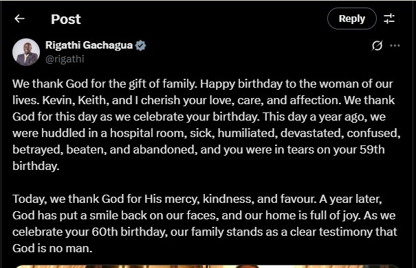 Part of the statement shared by former Deputy President Rigathi Gachagua on Saturday October 18, 2025. PHOTO/Screengrab by K24 Digital/@rigathi/X