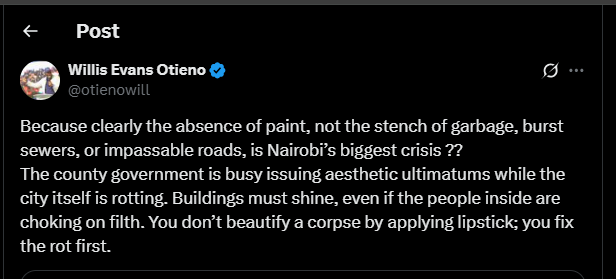 A post shared by Willis Otieno on X. PHOTO/Screengrab by K24 Digital from @otienowill