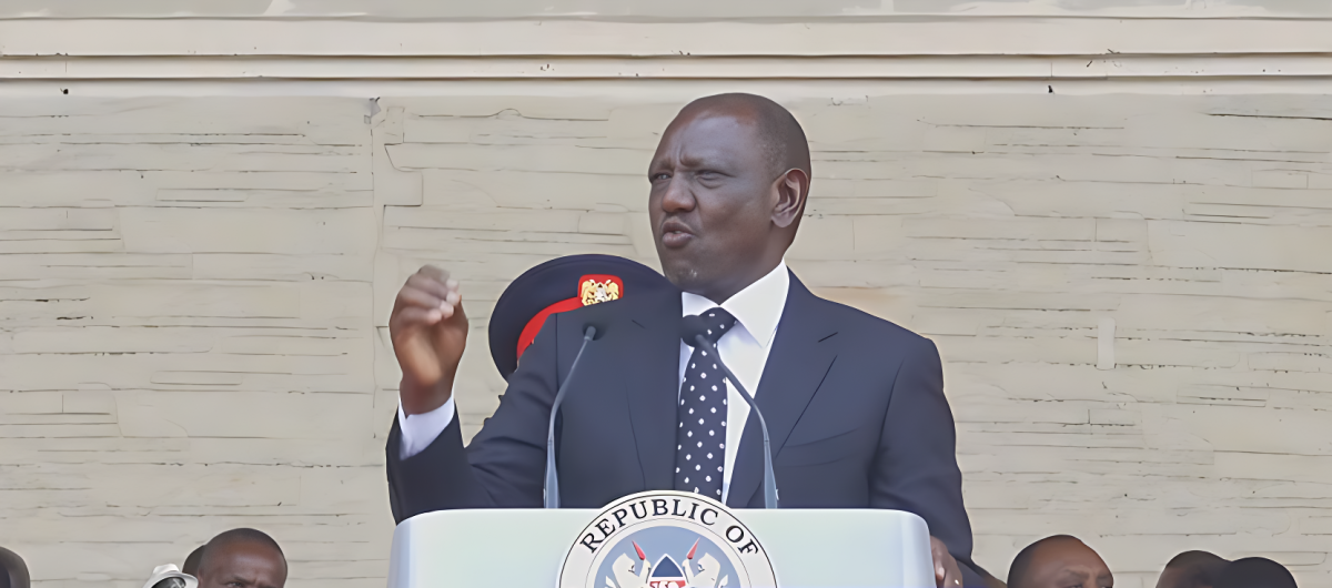 President William Ruto speaks during Raila's state funeral at Nyayo Stadium. PHOTO/Screengrab by K24 Digital